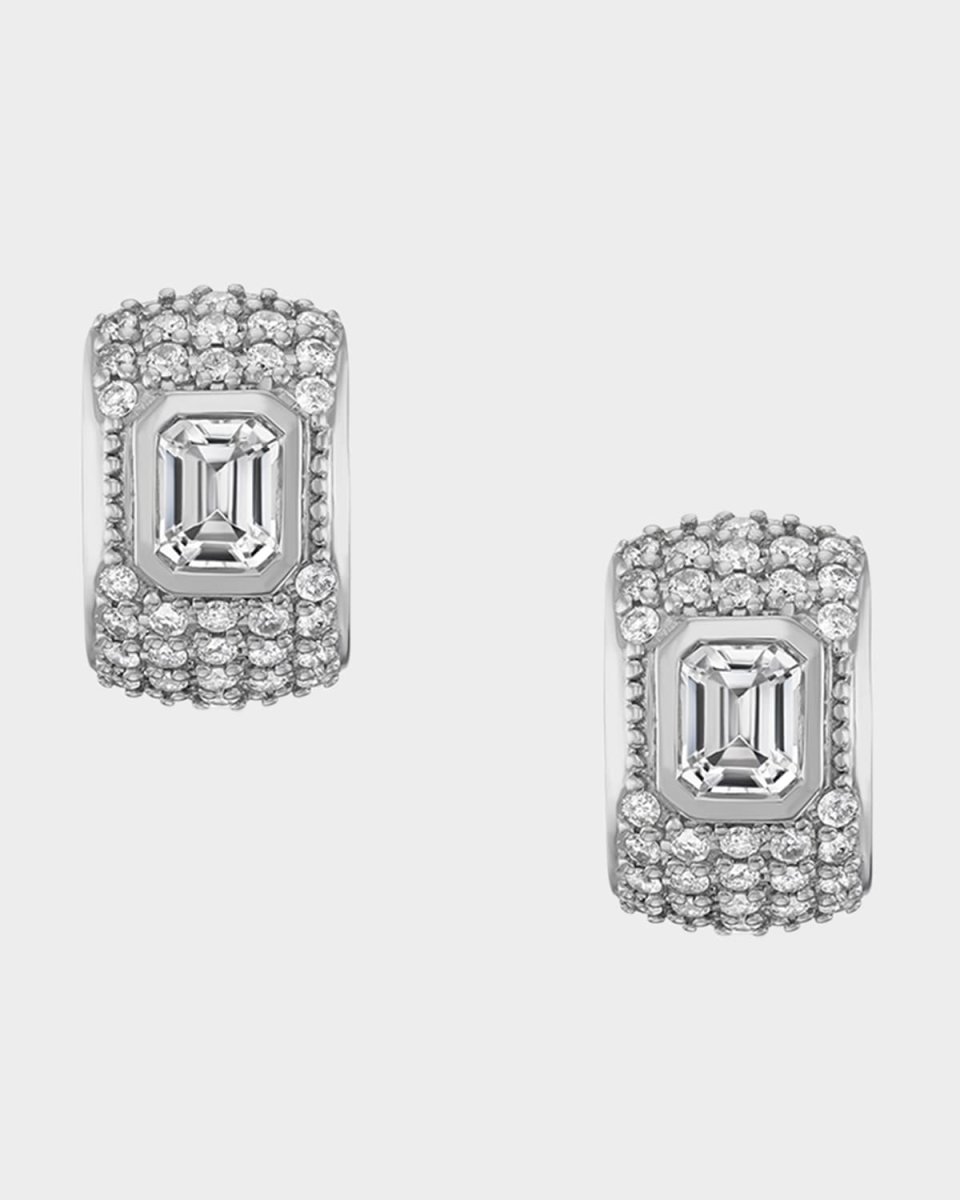 Wide Diamond Huggie Earrings with Crystal Quartz